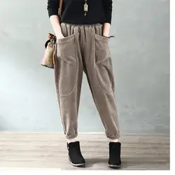 JUJULAND/свободные хлопковые льняные длинные штаны-шаровары с карманами; женские повседневные брюки-шаровары с эластичной резинкой на талии;