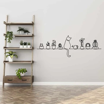 

Large Cactus Cat Animal Pet Wall Sticker Living Room Bedroom Cartoon Animal Plant Cactus Pet Cat Wall Decal Kids Room Vinyl