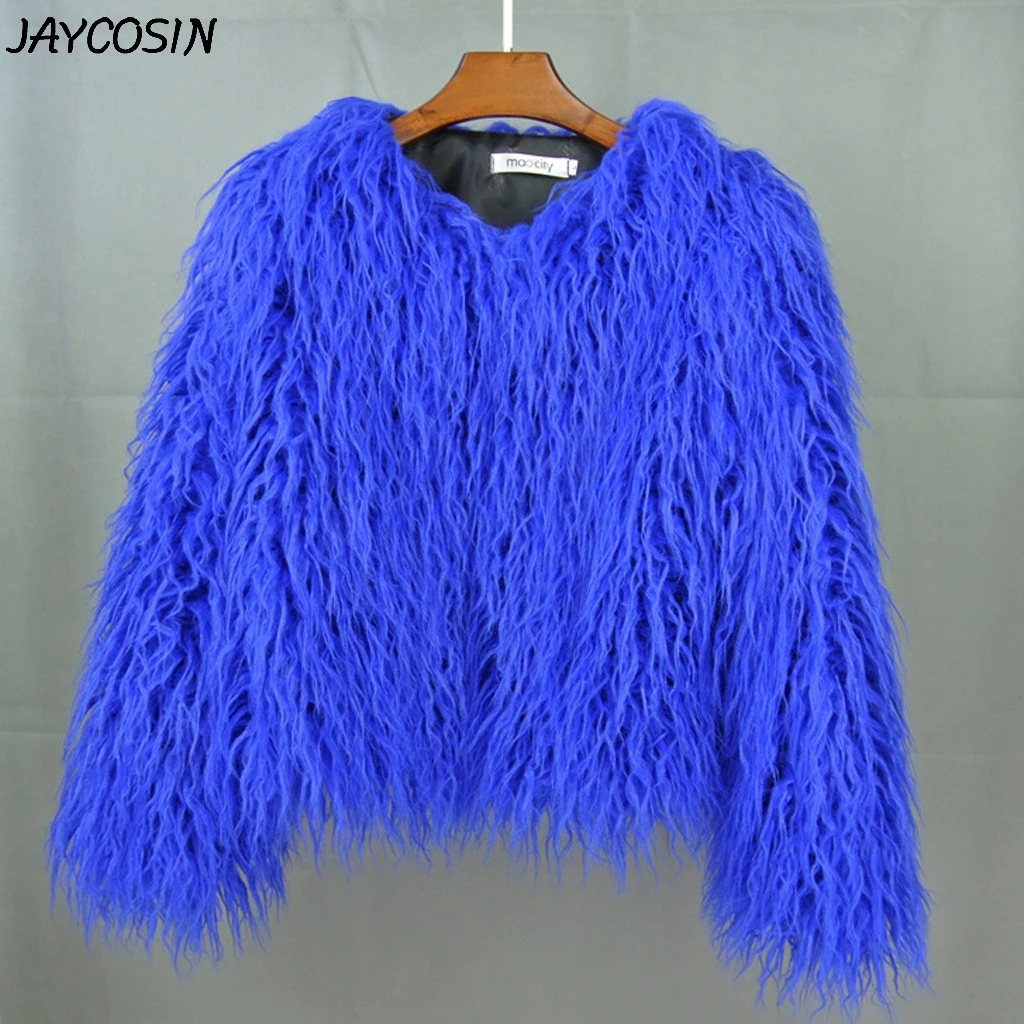 JAYCOSIN, Женская толстовка, однотонный, искусственный мех, плюш, длинный рукав, круглый вырез, толстовка, Зимняя мода, короткий свитшот, пальто, пуловер, топы