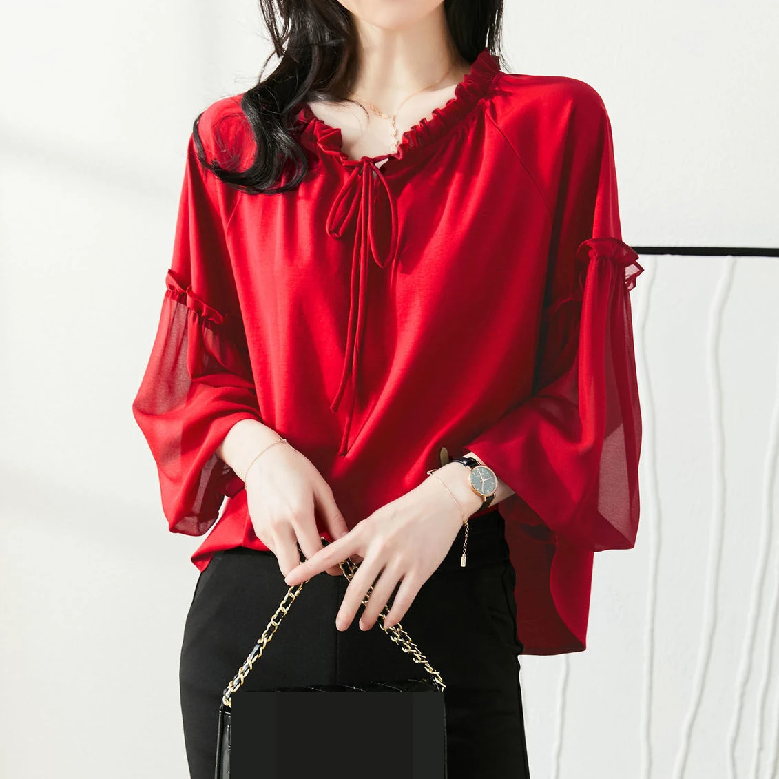 Shirt women's autumn 2021 new design sense niche French retro Korean loose blouse women long sleeves   Solid  Casual