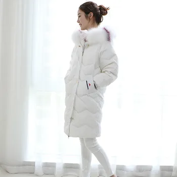 

White Duck Down Jacket Women for Winter 2020 Fox Big Fur Collar Black Long Coat Parkas Chaquetas Invierno Mujer KJ492
