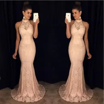 

New Amazon style sleeveless halter dress European and American women's lace dress long skirt