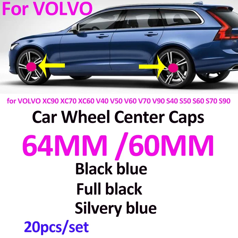 

20pcs ABS/PVC 60MM 64MM Car Styling For volvo XC90 XC70 XC60 V40 V50 S40 S50 S60 S70 S90 Wheel Rim Hub Cap Badge Emblem Covers