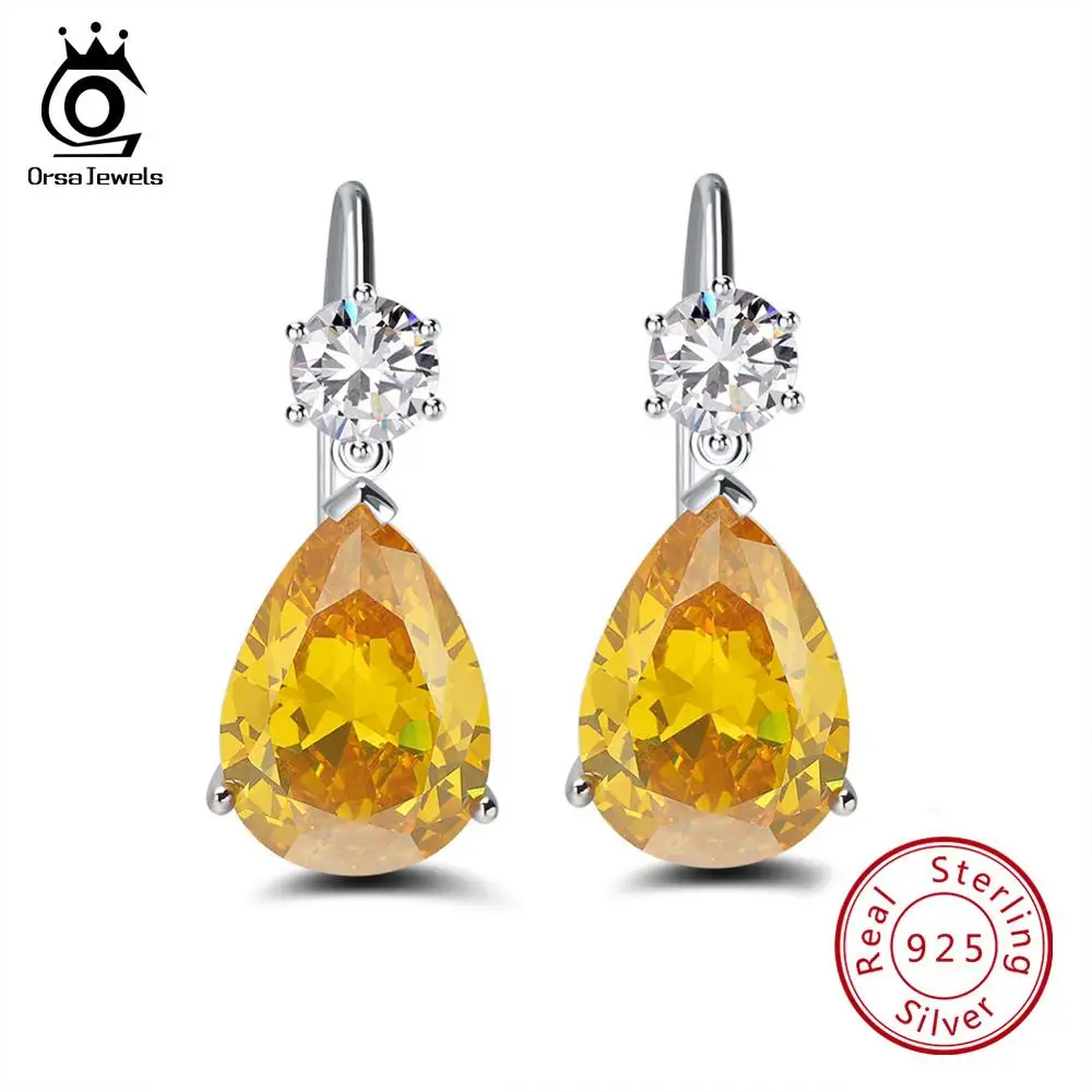 

ORSA JEWELS Genuine 925 Sterling Silver Dangle Earrings AAA Zircon Wedding Female Asymmetric Drop Earring Jewelry 2019 OSE45