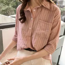 2019 Летняя женская блузка полосатая Повседневная Женская блузка женские топы и рубашки Blusas Rk