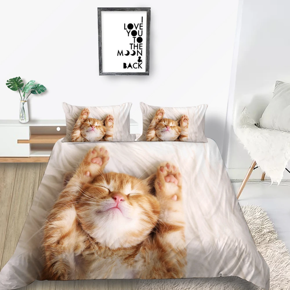 Комплект постельного белья для девочки с 3D котом удобный милый комплект