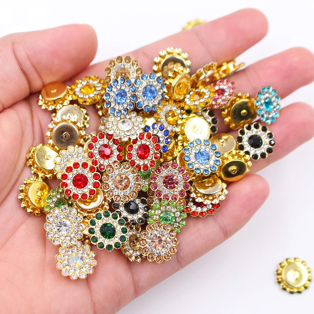 Sewing Sun Flower Claw Rhinestones 14mm Flatback Round Shiny