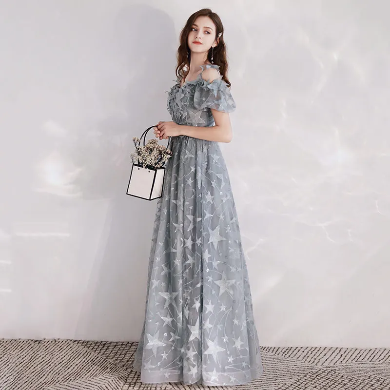 Vestidos De Gala ТРАПЕЦИЕВИДНОЕ ПЛАТЬЕ со звездами для выпускного вечера, длинное Тюлевое платье с аппликацией, Vestidos De Fiesta Largos Elegantes De Gala
