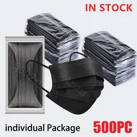10-500 PCS Masks Disposable black mask Adults individual package mask 3 Layer Ply Filter masque Anti-dust Protective masque noir 1