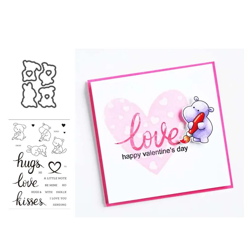 

JC Metal Cutting Dies and Clear Stamps LOVE HUG KISSES Letters Scrapbooking Craft Stencil Card Make Album Sheet Mould Decoration