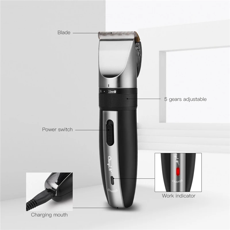 Billig Professionelle Geräuscharm Wiederaufladbare Haarschnitt Maschine Einstellbare 0,8 2mm Elektrische Rasur Titan keramik klinge Haar Clipper P49