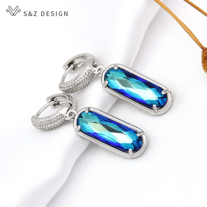 S&Z DESIGN New Luxury Oval Egg Shape Crystal Dangle Earrings For Women Wedding Elegant Party Jewelry 585 Rose Gold Color Gift