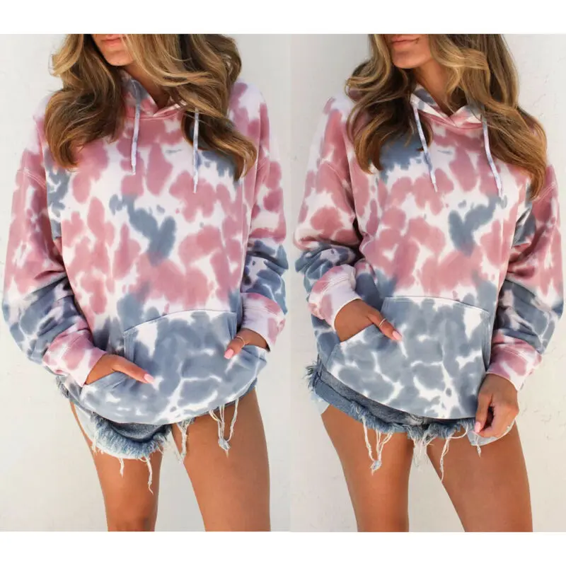  hirigin Autumn Women Oversized Tie Dyeing Hoodie Sweatshirt Hooded Coat Fashion Basic Classic Pullo
