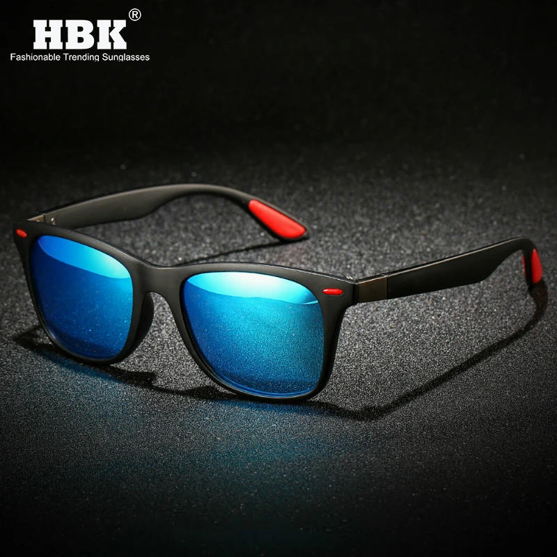 HBK TR90 небьющиеся квадратные поляризованные солнцезащитные очки мужские брендовые красные зеркальные солнцезащитные очки для вождения мужские модные заклепки