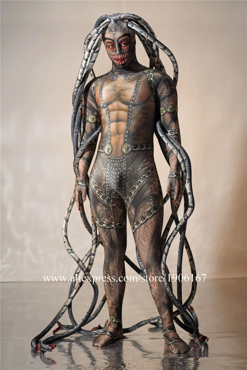 Halloween event print alien snake Medusa Siamese trousers performance07