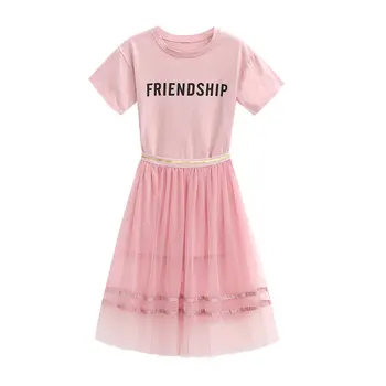 

2020 New Kids Summer Clothing Sets Girls Long T-shirt +skirt 2pc Suits Children Short Sleeve Outwear Baby Girl Clothes 4-13year