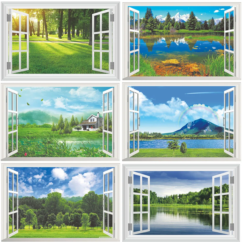

3D Wall Sticker Home Wall Decor Nature Scenery Kids Room Bedroom Decoration DIY False Window Poster Mural Wallpaper Wall Decals