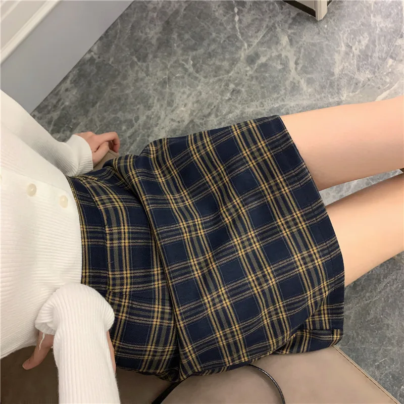 Kawaii клетчатые юбки с высокой талией, женские осенне-зимние мини юбки, уличная одежда размера плюс, сексуальная трапециевидная Юбка faldas jupe femme
