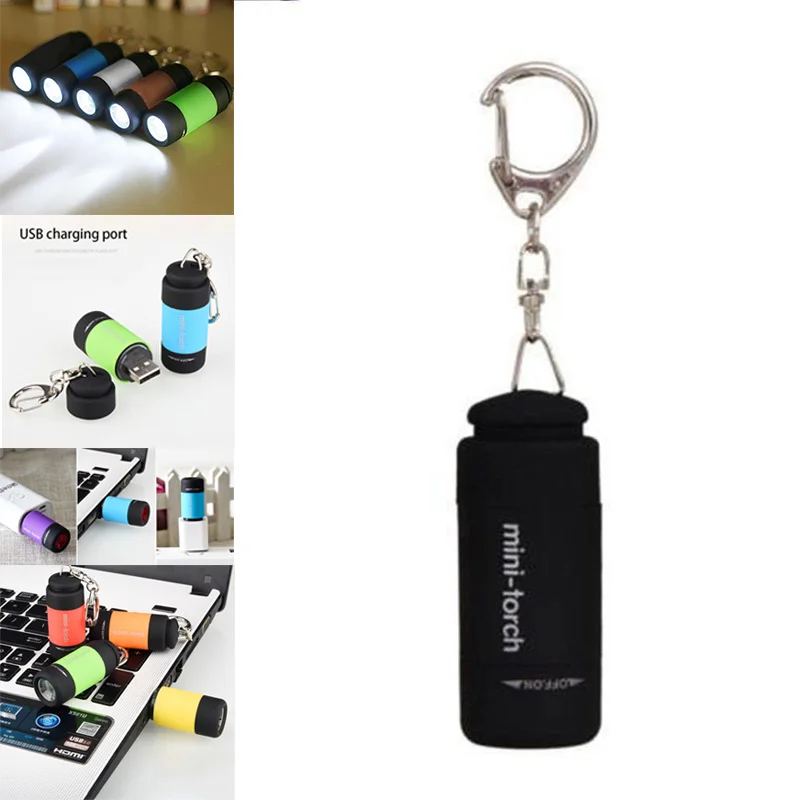 Rechargeable USB LED Flashlight Torch Light Lamp Pocket Keychain Keyring Gift 