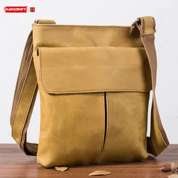 

Men's Shoulder Messenger Bag Men Bag Retro Casual Soft Leather Crossbody Bags New Handmade Genuine Leather Crazy Horse Leather
