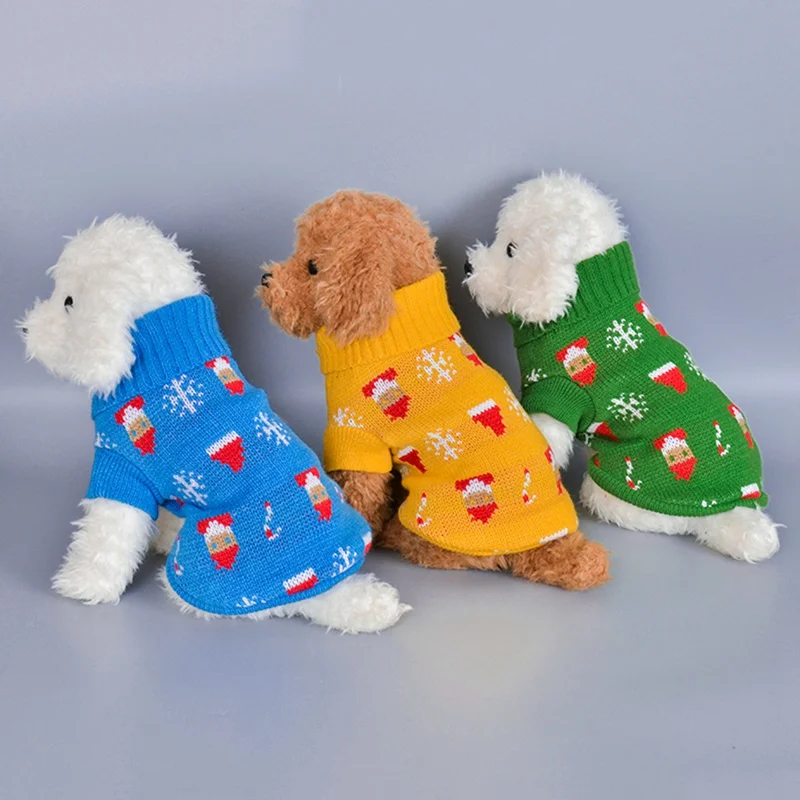 Зимняя одежда с рисунком собаки теплый Рождественский свитер для маленькие собаки, питомцы вязаный костюм, пальто, вязаная одежда на осень и зиму