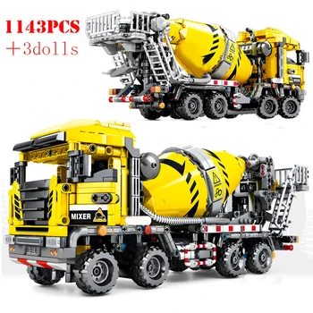 

Technic Engineering Bulldozer Machine Mixer Truck Building Blocks City Construction Enlighten Bricks Toys For Children Kids Gift