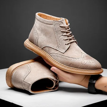 

Men Boots genuine suede cow Leather Lace Up Men High Top Brogue Shoes Man lace up Oxfords ankle Boots Men Zapatos De Hombre o4