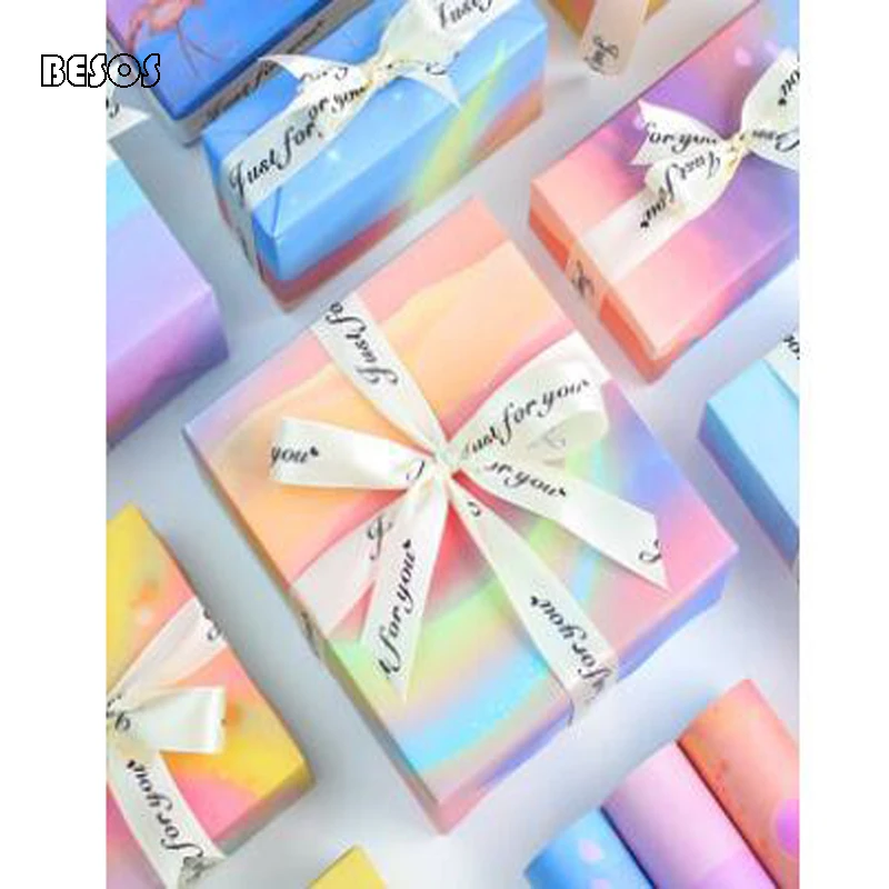 Ins Dreamy Watercolor Bubble Moon Flamingo Candy Rainbow Gradient Color Party Self-adhesive Gift Decorate Wrapping Paper B216D | Дом и сад