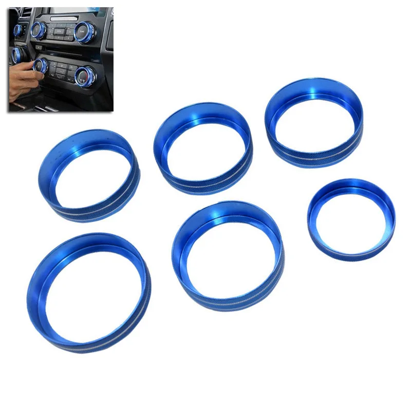 

6pcs Blue Air Conditioner Audio Switch Ring Cover Trim For Ford F150 2016-2018 Car interior decorationr accessories stickers