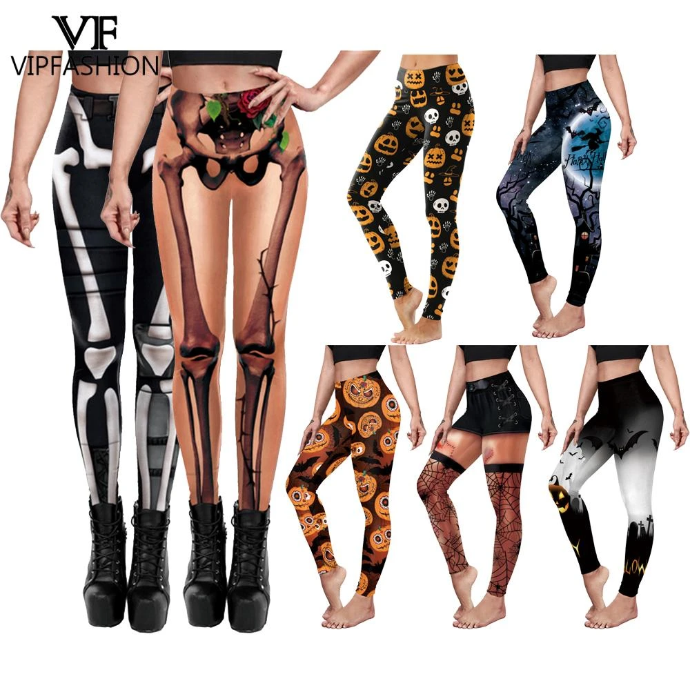VIP FASHION Halloween Cosplay Skull Skeleton 3D Printed Women's Plus Size Pants Fitness Sexy Skinny Leggins Pant Trousers 2021 carhartt leggings