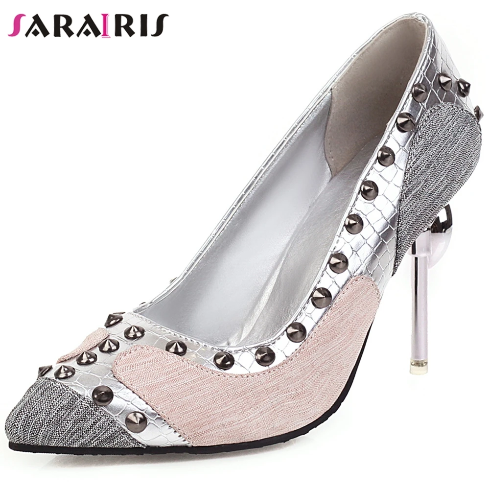 

SARAIRIS Plus Size 32-48 Brand New INS Hot Female Fashion Rivet Pumps Party Ol Sexy Pumps Women Thin High Heels Shoes Woman
