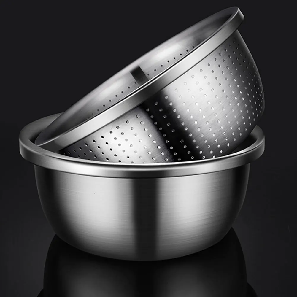 Heavy Duty Kitchen Strainer,Draining Basket Colanderwith 304 Stainless Steel Basin 2PCS for Food Vegetable Rice Fruit Pasta