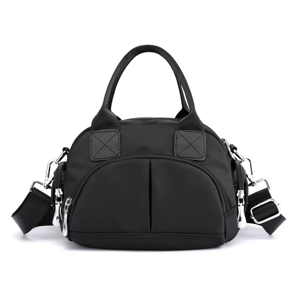 Fashionable Nylon Woman Shoulder Bag Solid Zipper Soft Black Casual