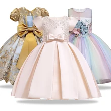 Пышное платье для выпускного вечера для девочек; кружевное детское вечернее платье с вышивкой для свадебной вечеринки; платья для девочек; платье для первого причастия; фатиновое платье с бантом