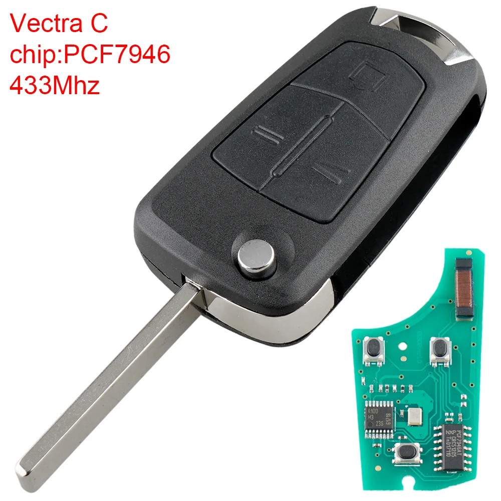433MHz 3 Buttons Flip Remote Car Key with PCF7946 Chip Keyless Entry Transmitter Auto Key  for Vauxhall Opel Vectra Signum Auto 433mhz 2 buttons flip car remote key keyless entry with id63 80bit chip 41781 fit for mazda 3 bt 50