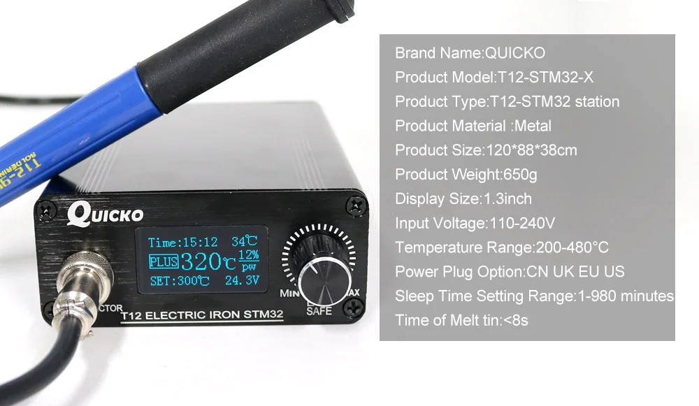 Паяльная станция QUICKO STM32/CKS OLED 1 3 дюйма T12 с наконечниками паяльника русской