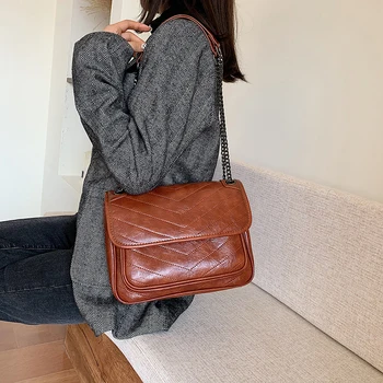 

Vintage Leather Crossbody Bags for Women 2019 Winter Shoulder Messenger Bag Female Travel Chain Handbag Lady PU Leather Flap Bag