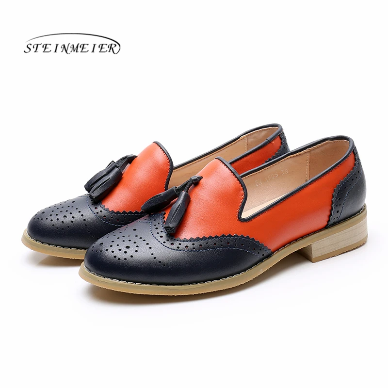 blue orange Женские туфли-оксфорды; сезон весна; лоферы из натуральной кожи для женщин; женские кроссовки; женские оксфорды; женские тонкие туфли с ремешком; коллекция года; Летняя обувь - Цвет: blue orange