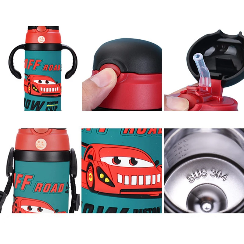 420ml Children Travel Thermos Cup Bottle Portable Double Cap Kids Vacuum Flask Stainless Steel Drinking Water Bottle Thermoses