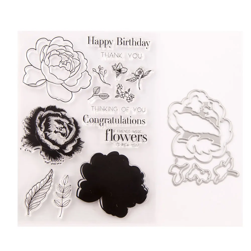 

Birthday Blooming flowers Cutting Dies and Clear Stamps for Scrapbooking DIY Crafts Die Cut Stencils Card Make Photo Album Decor