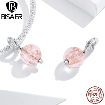 

BISAER Pink Murano Glass Charms Authentic 925 Sterling Silver Beads fit Original Bracelet Necklace DIY Jewelry Making GXC1496