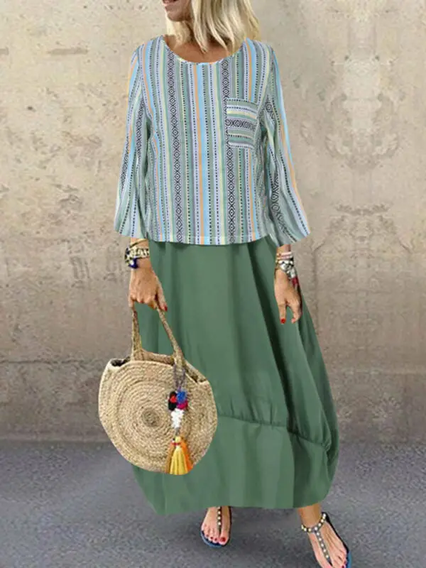 

Women Autumn Patchwork Purple Straight Loose Boho Long Sleeve Shirt Dress Fall Casual Loose Kaftan Maxi Dress Sundress 2 Colors