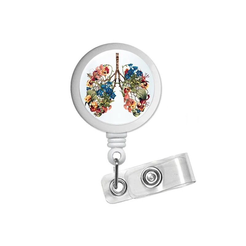 Watercolor Lung Art Respiratory Therapist ID Badge Reel Holder Clip Retractable