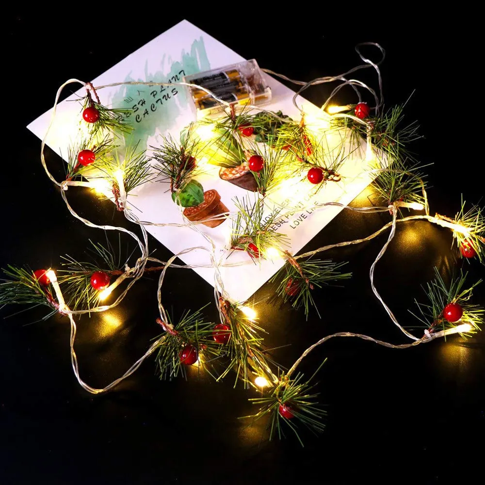 10/20 светодиодный свет строка ночные огни на Рождество вечерние внутренней отделки Ночной светильник на батарейках сосновые ветки дерева Berry световые гирлянды