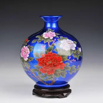 

Chinese Jingdezhen Porcelain Hand Made Crystal Glaze Blue Peony Pomegranate Vase