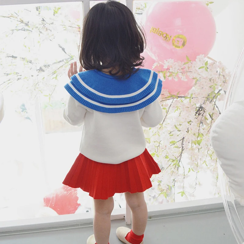 Свитеры для маленьких девочек 1-5 лет; коллекция года; Модный брендовый хлопковый детский вязаный свитер; Одежда для девочек; осенний темно-синий кардиган; детская одежда