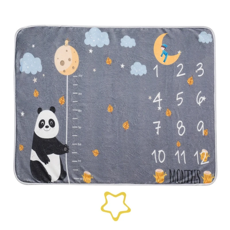 1 Set Baby Monthly Record Growth Milestone Blanket Newborn Photography Props Accessories Creative Cartoon Bear Printing 3