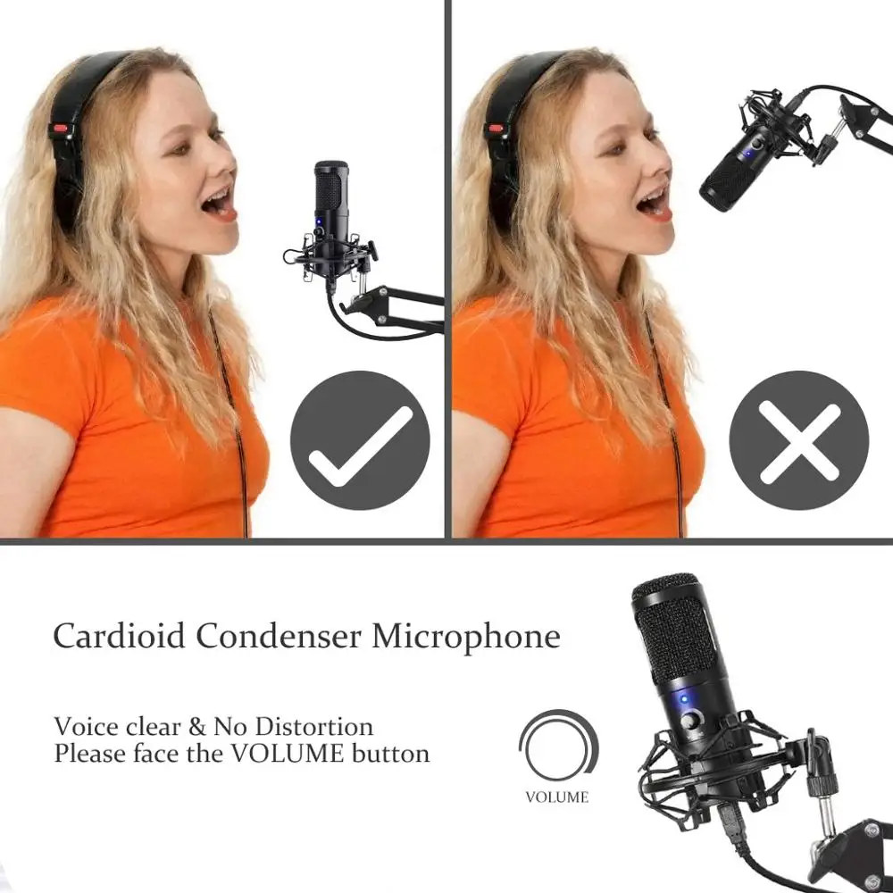 FELYBY MIC-90 USB микрофон в комплекте подключи и играй USB Компьютерный конденсаторный микрофон для ПК пой, YouTube, игр, записи
