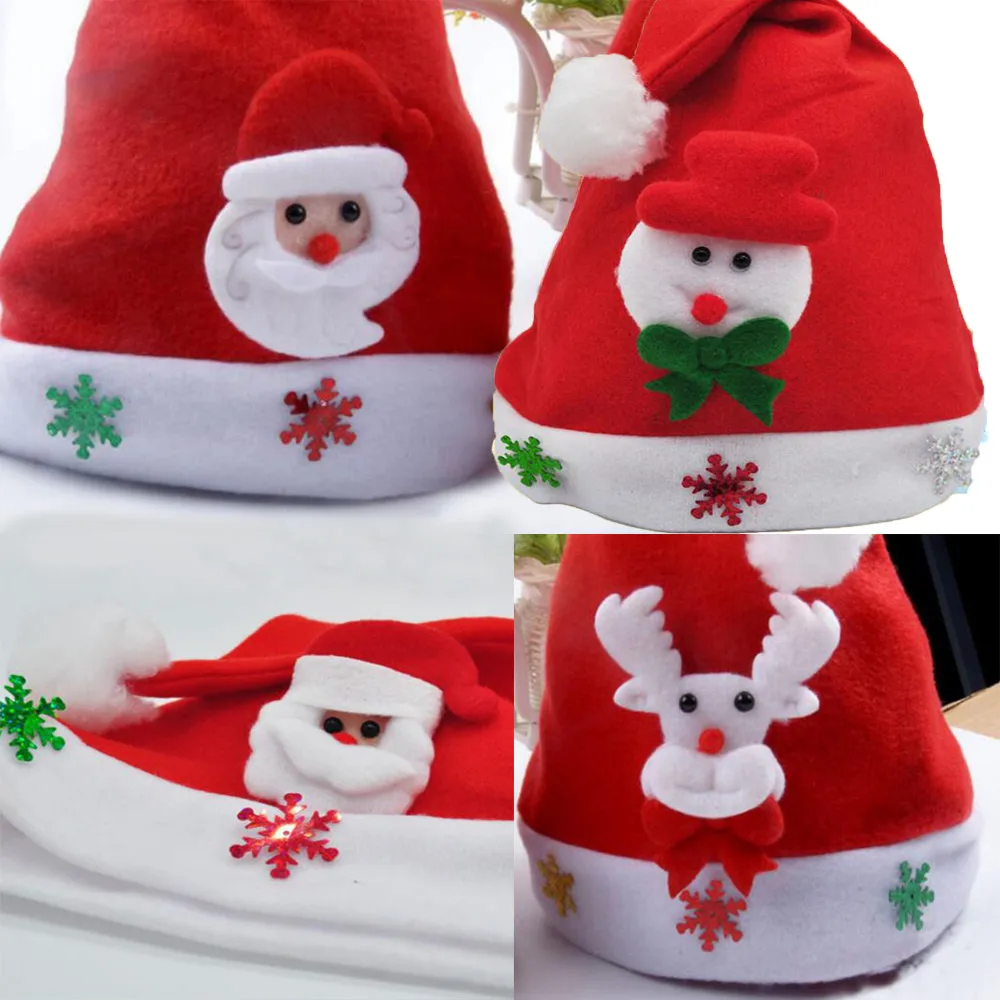

Christmas Hats 3PCS/Set Kids Children Party Santa Red Cap Old Man Snowman Elk Hat for Santa Claus Costume For Featival Deco #45