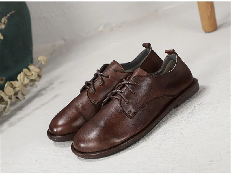 New British Women Flats Round Toe Genuine Leather Oxford Shoes For Woman Casual Loafer Lace Up Handmade Oxford Female Shoes Flat (11)